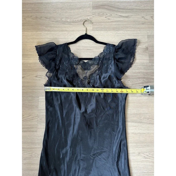 Y2k Whimsygoth Fairy Grunge Satin Slip Dress Black Dark Romantic Lace Sheer Long - Picture 8 of 9